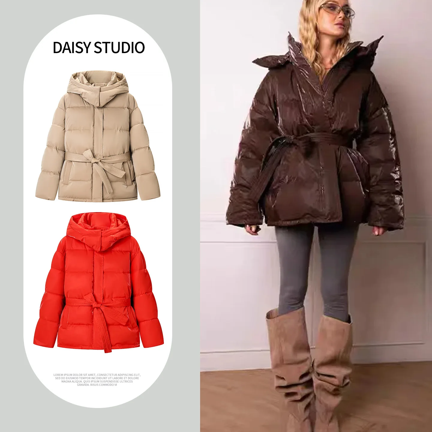 

Новая женская хлопковая куртка на весну с узлом, длинными рукавами, капюшоном, утепленная, с глянцевой поверхностью, на молнии, прямого кроя.