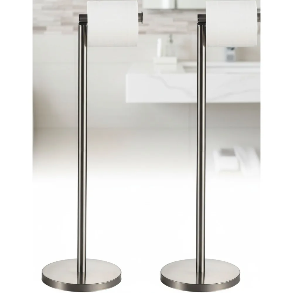 

Stainless Steel Floor Standing Toilet Paper Holder with Storage, Brushed Nickel Finish for Modern Bathrooms