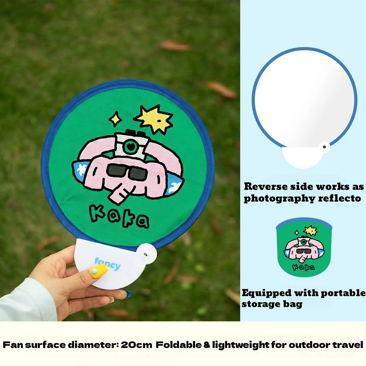2 in 1 Portable Photography Reflector Fan with Storage Pouch Summer Outdoor Travel Cooling Handheld Fan