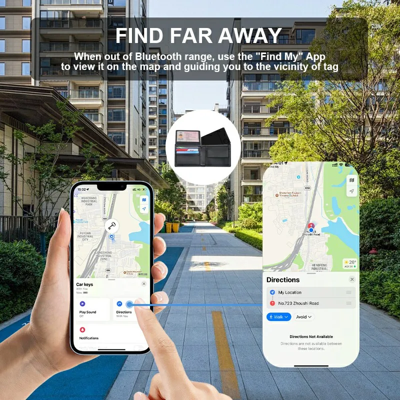 Recarregável sem fio Smart Card Finder, Rastreador GPS Bluetooth, Baseado em Apple Find My App, Localizador de carro Wallet, Tag inteligente