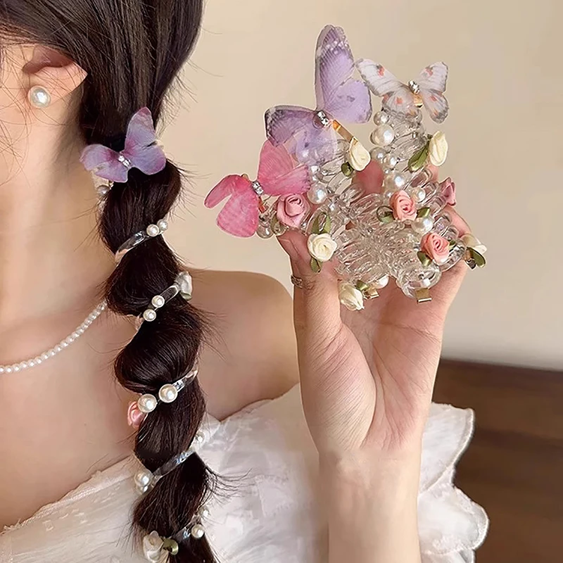 Borboleta Linha Telefônica Corda de Cabelo para Mulheres e Meninas Artefato Anel de Cabelo Elegante Requintado Acessórios de Cabelo Doce Moda