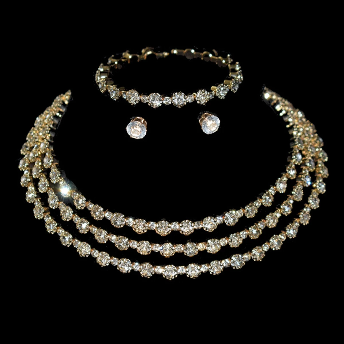 Ladies\' set of Rhinestone light luxury, minimalist and high-end necklaces, earrings, bracelets, wedding party accessories