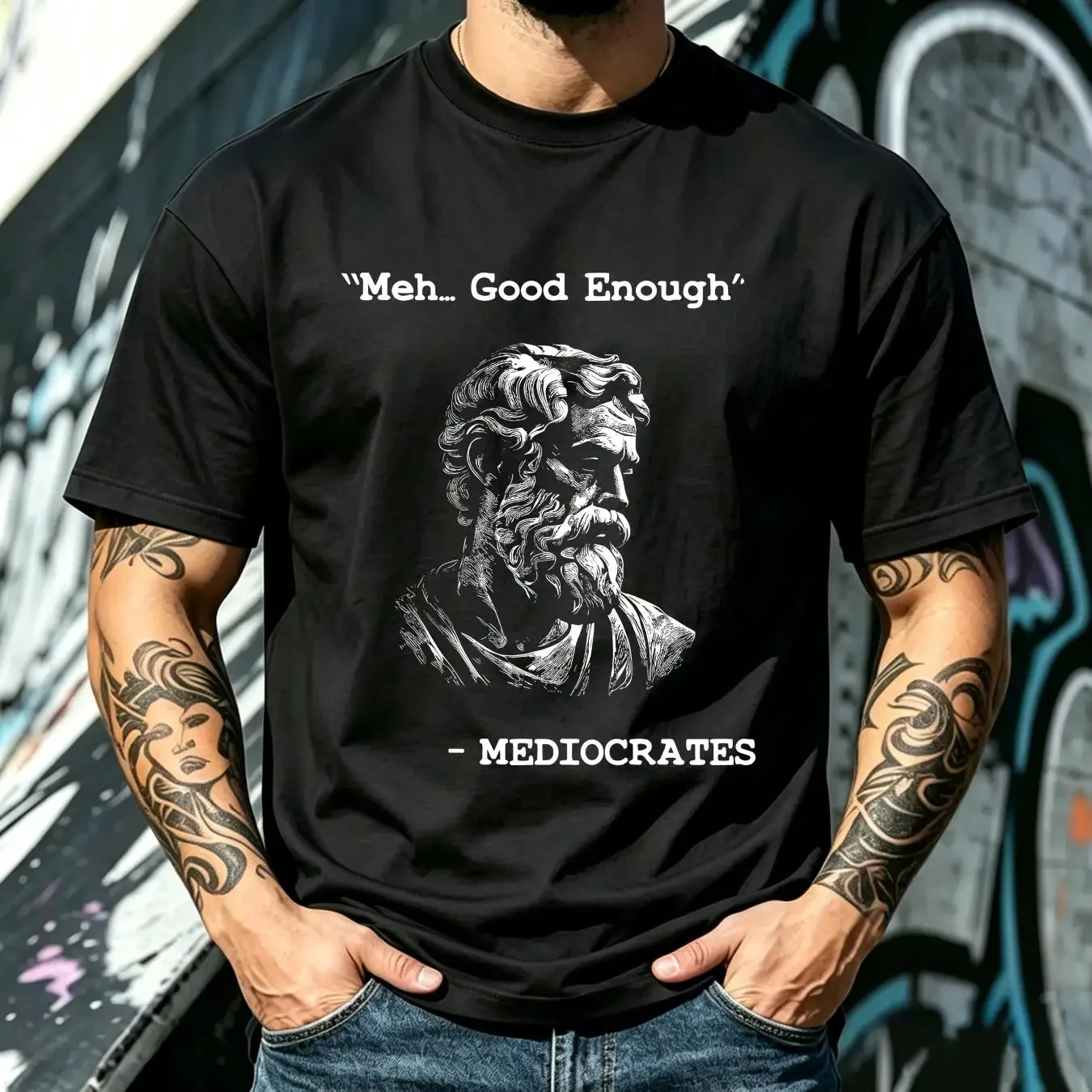 washed T Shirt Funny Mediocrates meh good enough Humor Sarcastic vintage Washed Stretched homme Slightly streetwear Stylish