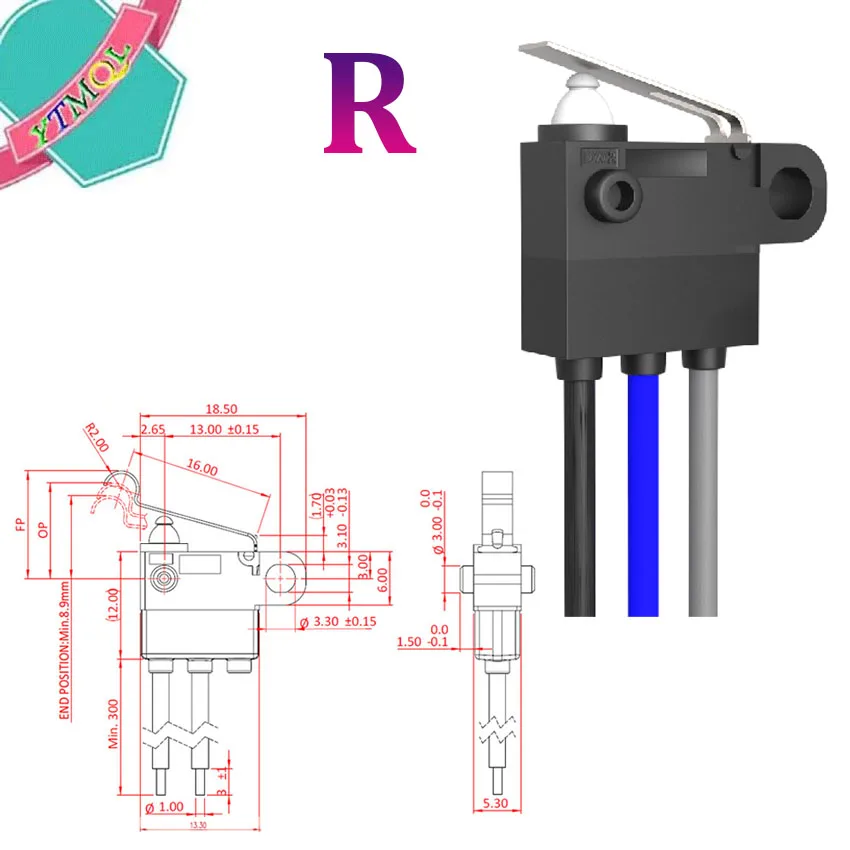 1Pcs Waterproof micro switch DW2 IP67 waterproof high travel limit detection switch, charging gun long button