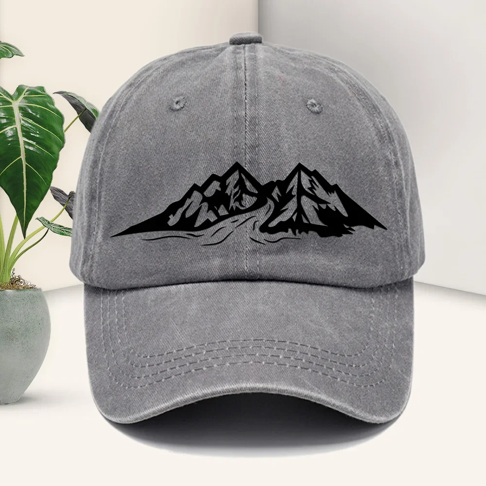 Vintage mountain print baseball cap, stylish simple pattern casual cap, unisex casual outdoor cap