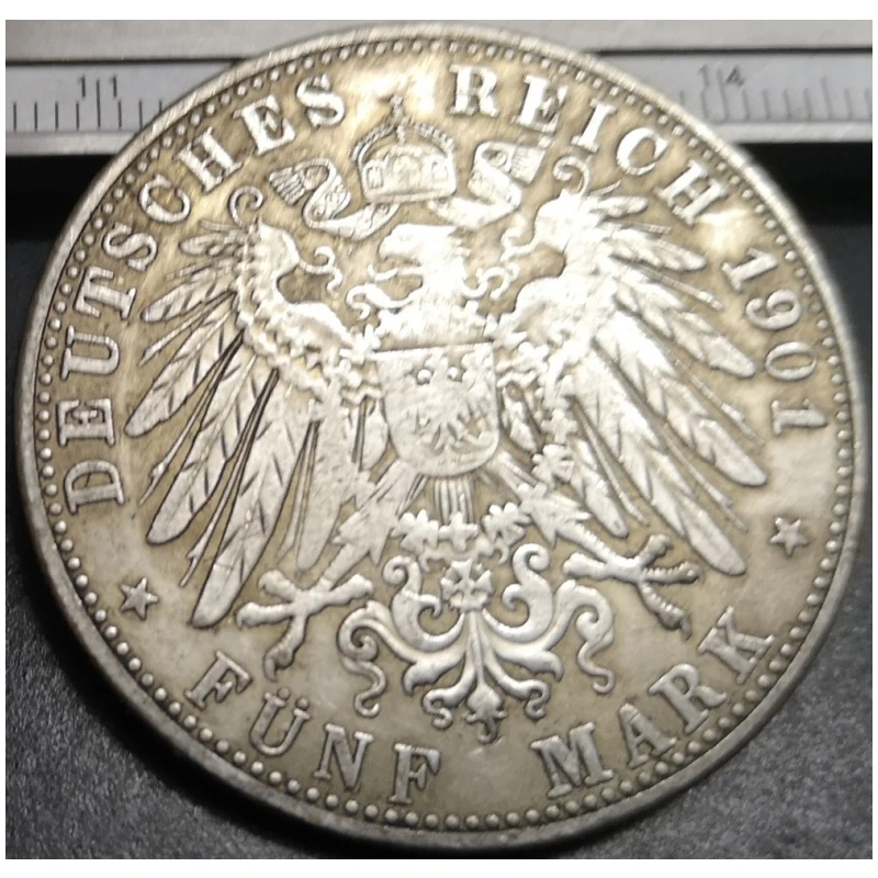 1901 Kingdom of Wurttemberg 5 Mark-Wilhelm II نسخة مطلية بالفضة عملة نادرة