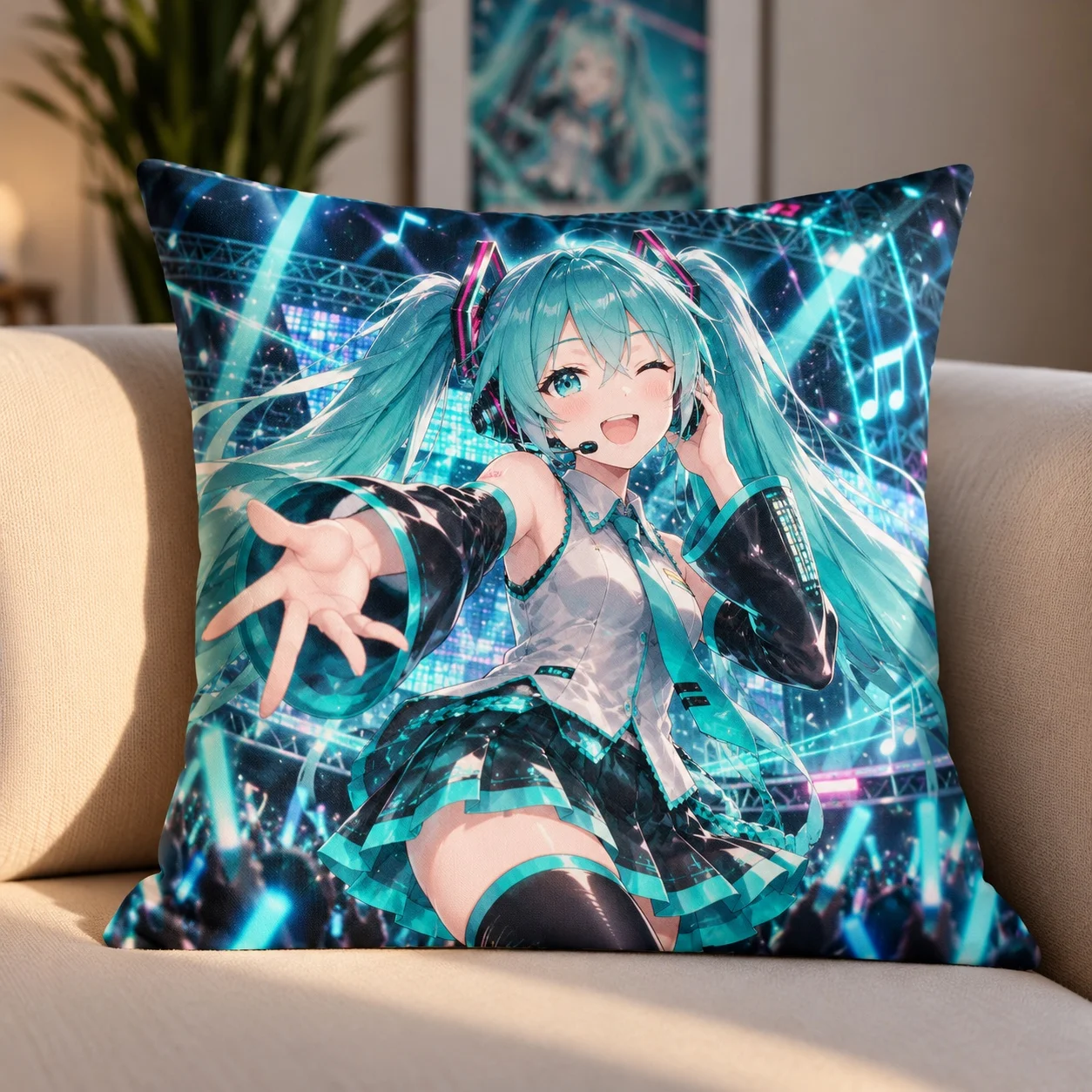 Hatsune Miku Neon Concert Pillow Cover Anime Vocaloid Throw Pillow Case Kawaii Gaming Room Decor Gift for Fans