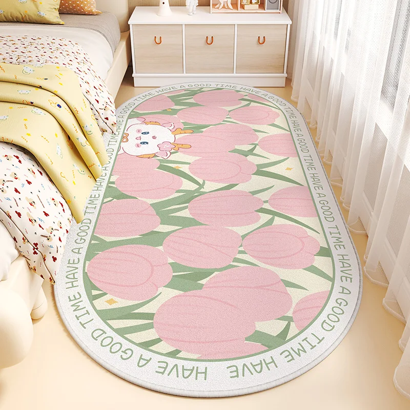 Cute Cartoon Living Room Decoration Carpet Thicken Plush Cloakroom Rug Fluffy Soft Rugs for Bedroom Oval Shape Bedside Floor Mat