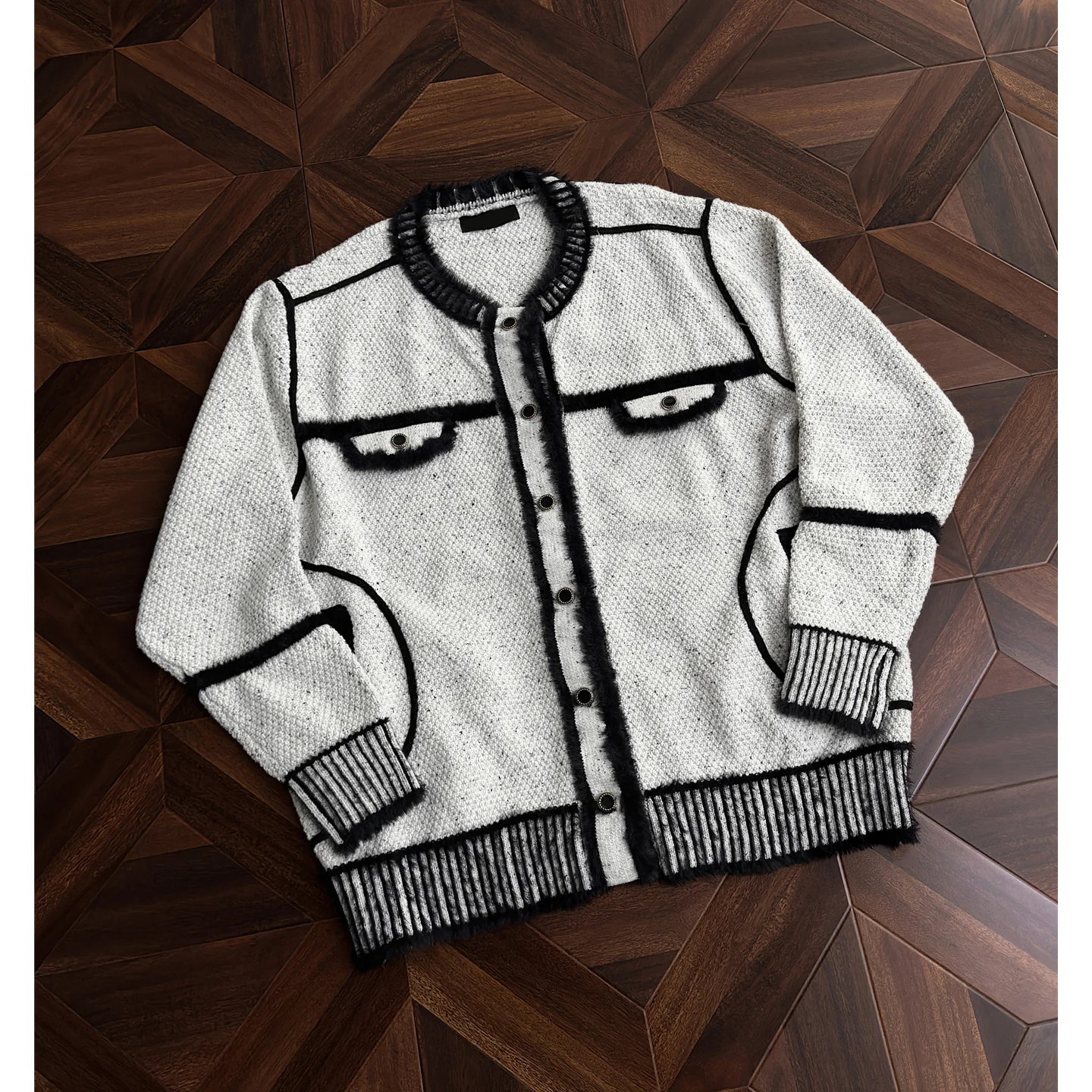 

Корейский кардиган-свитер Sle Fraance Wind Open для мужчин: модный дизайн, цветные блоки, премиум-класс, круглый вырез, вязаный.