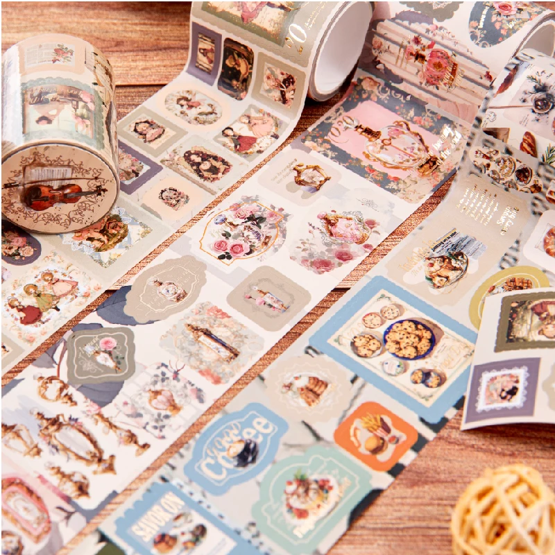 

2m/roll Kawaii Scrapbook Decorative Stickers Retro Hot Stamping Die Cutting Stamp Stickers DIY Handmade Junk Journal Supplies