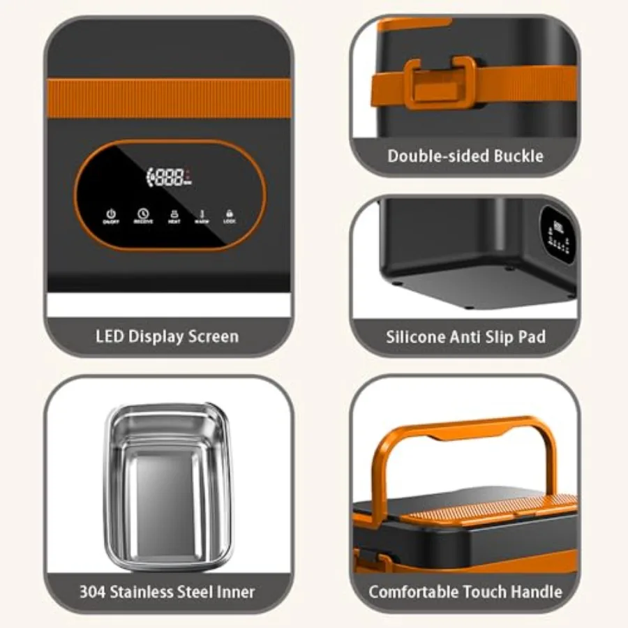 صندوق غداء كهربي لاسلكي مع وظيفة مؤقت بطارية قابلة لإعادة الشحن بقدرة 18000 مللي أمبير في الساعة وتسخين تلقائي بقدرة تسخين سريعة 60 وات #6