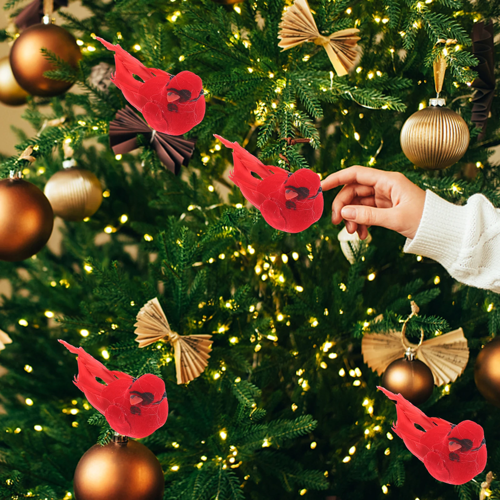 

10pcs Red Christmas Cardinal Birds With Clip For Tree Wreath Garland Decoration Festive Holiday Party Diy Ornament