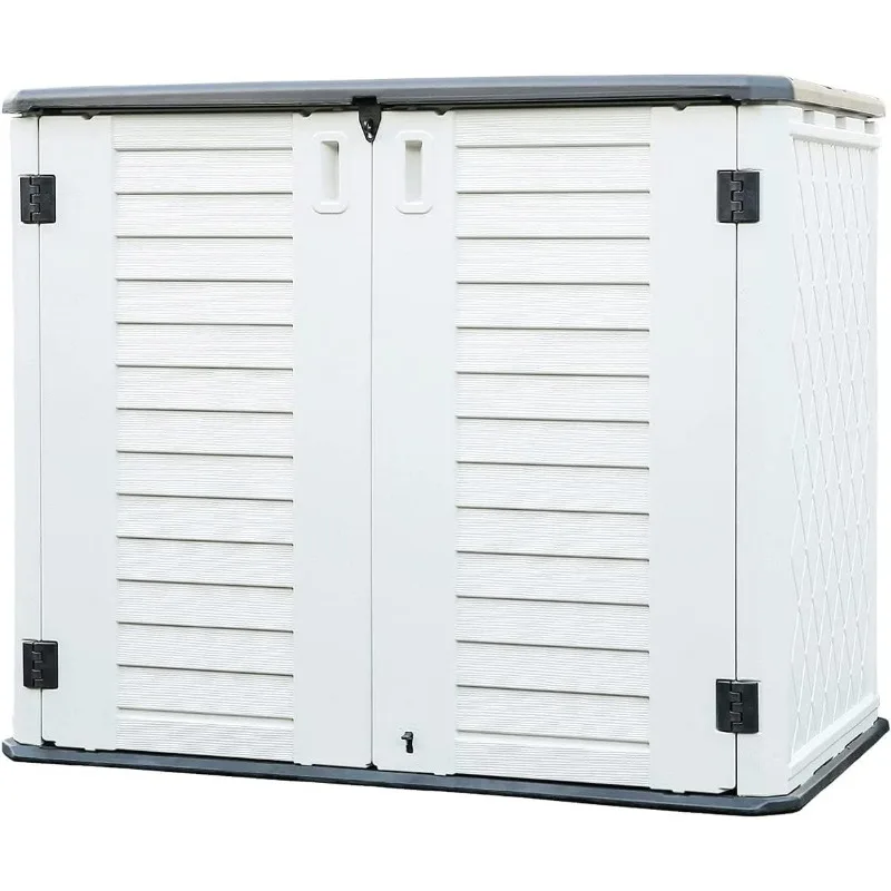 2025  Outdoor Storage Shed  Multi-Opening Door for Easy Storage of Bike, Garbage Cans  Lawn Mower, Off-White, 26 Cubic Feet