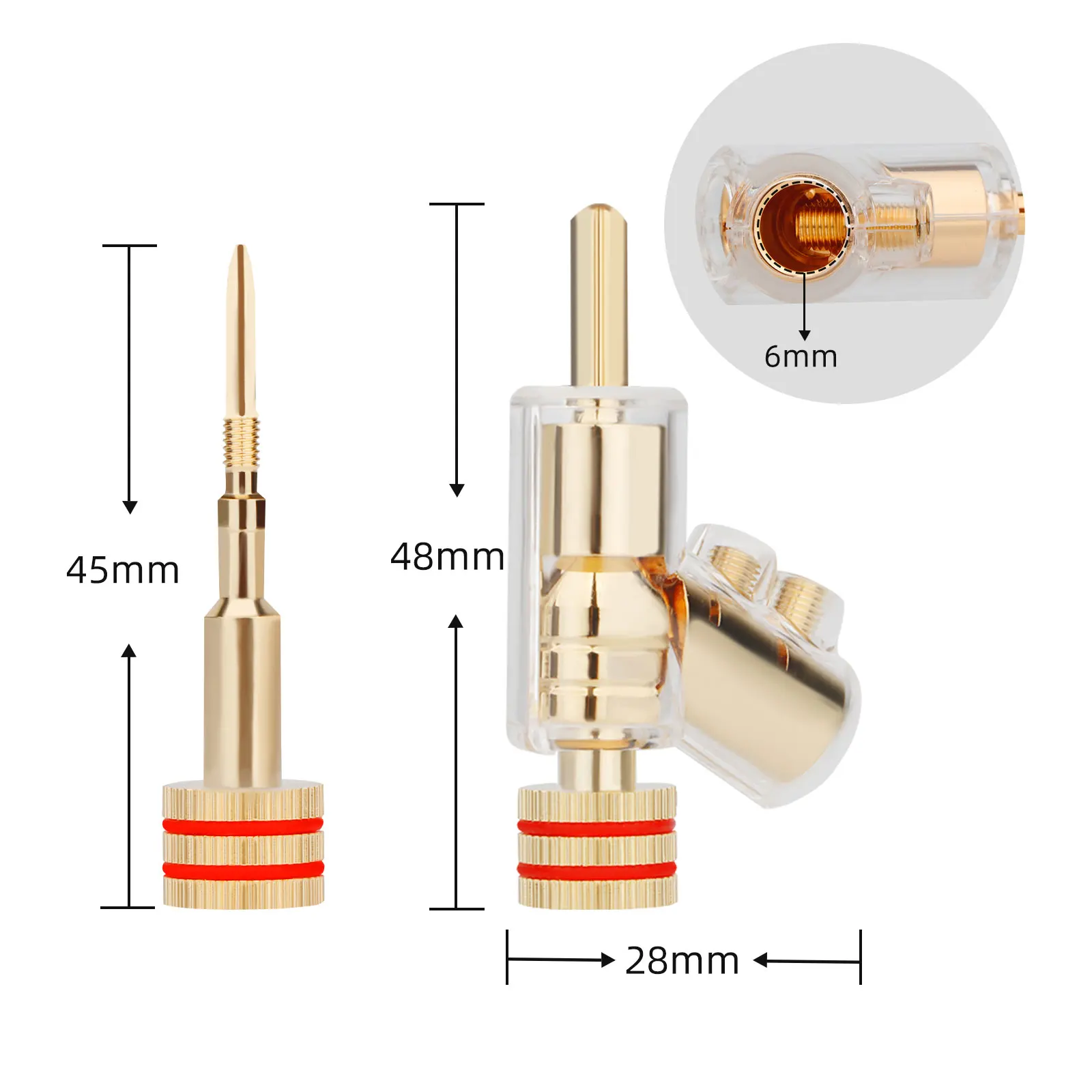 4 buah 45 derajat konektor steker pisang sekrup ganda Speaker terkunci steker pisang berlapis Rhodium kabel Speaker dapat dikunci colokan pisang