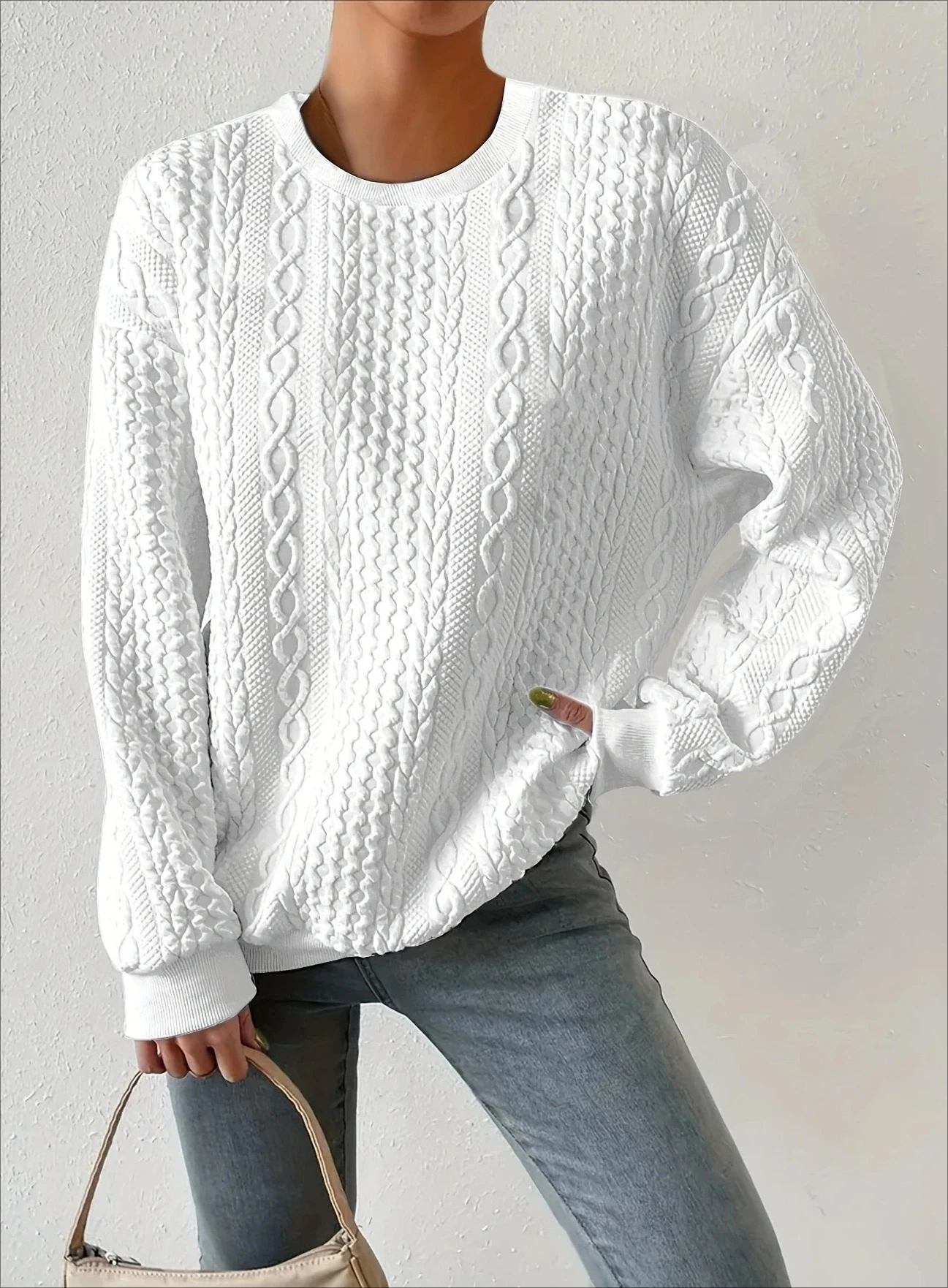 Modna damska bluza z okrągłym dekoltem i długim rękawem