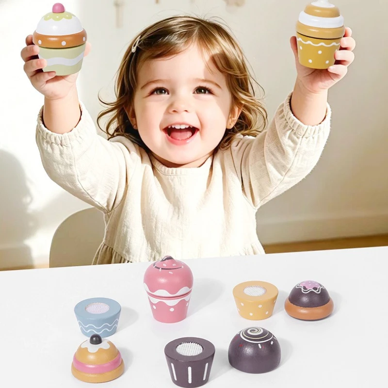 Childrens Wooden Imitation Ice Cream Cake Pretend Play Miniature Food Kindergarten Early Education Educational Toy Birthday Gift