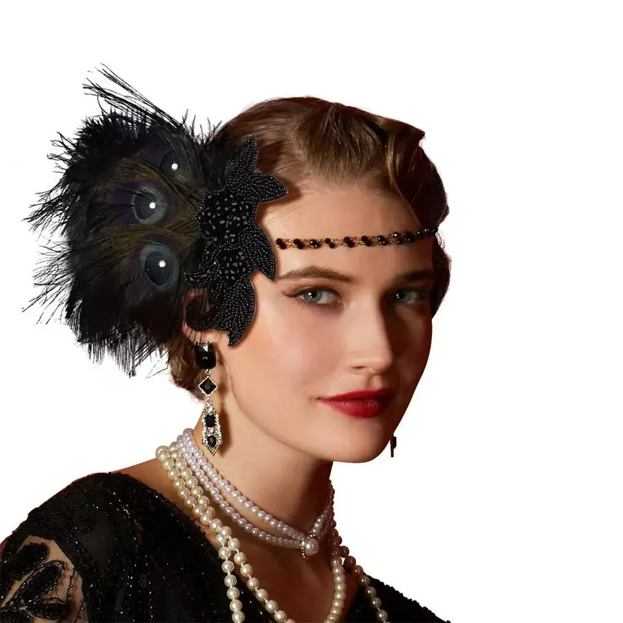 

Элегантная женская повязка для волос с цветными перьями павлина и кристаллами для латинских танцев, вечеринки, свадьбы, женского украшения на голову, аксессуар