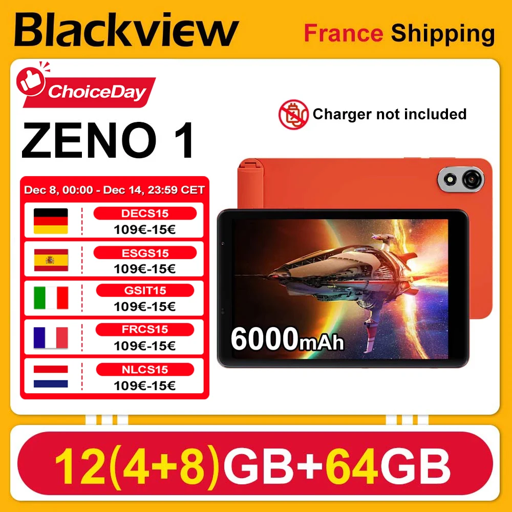 Планшет Blackview ZENO 1 6000 мАч [без зарядного устройства ЕС] 8 дюймов HD 12 (4 + 8) ГБ + 64 ГБ UNISOC Tiger T615 Android 15 10 Вт 8 МП + 8 МП с двумя SIM-картами