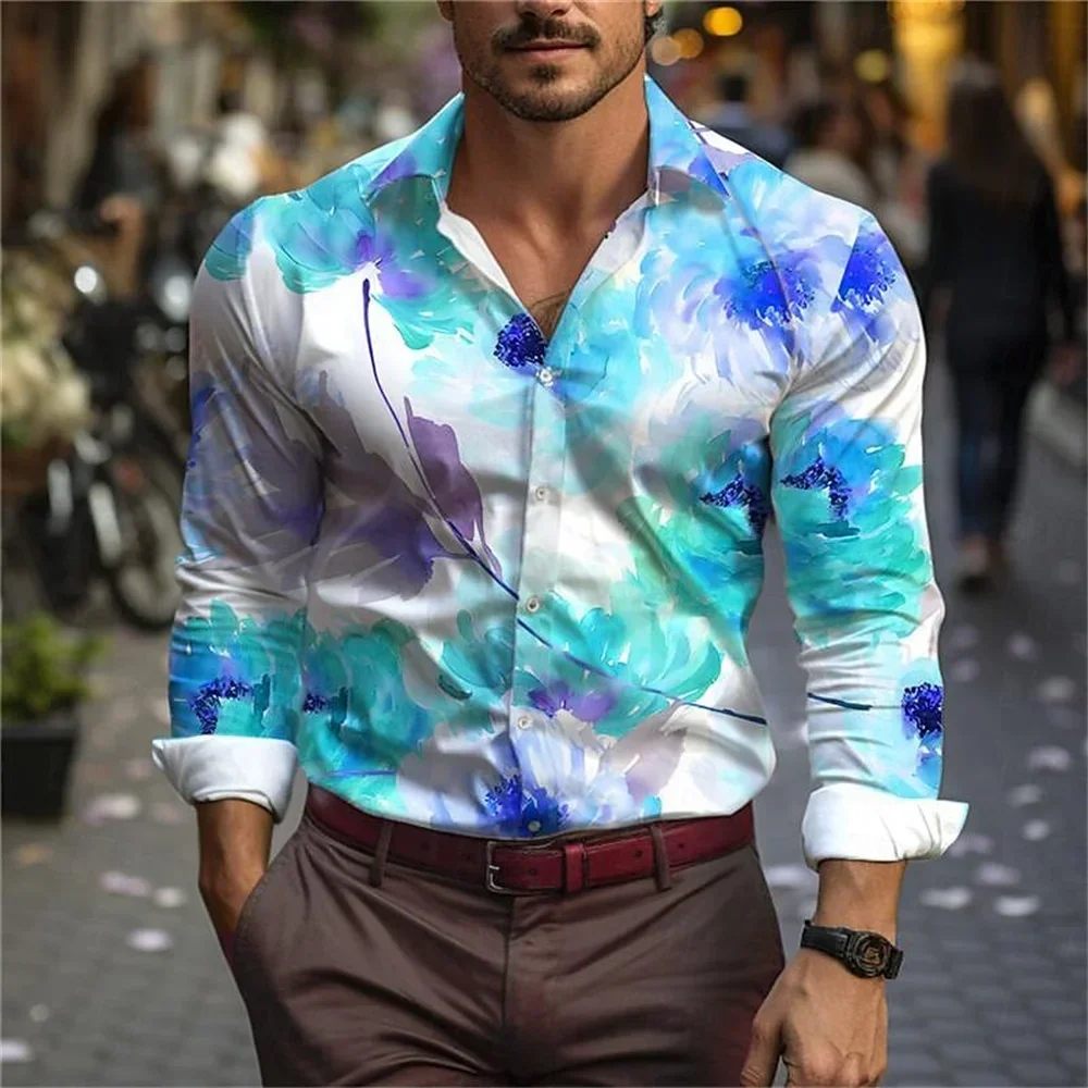 New men\'s casual 3D printed aesthetic printed shirt daily wear lapel long-sleeved button shirt S-6XL plus size