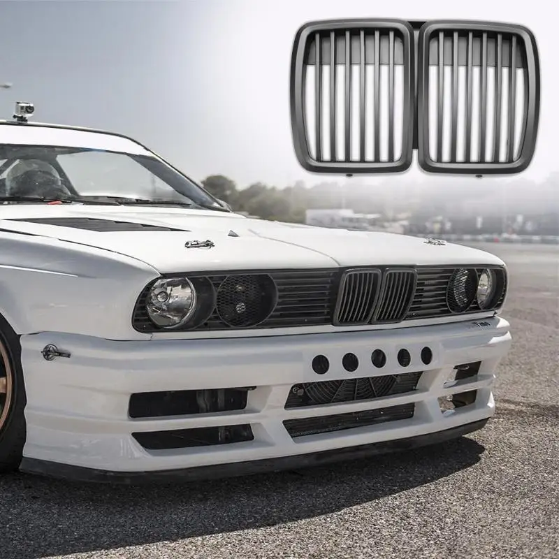 Front Grille Replacement for BMW E30 3-Series M3 Front Hood Bumper Grill Matte Black 1982-1994