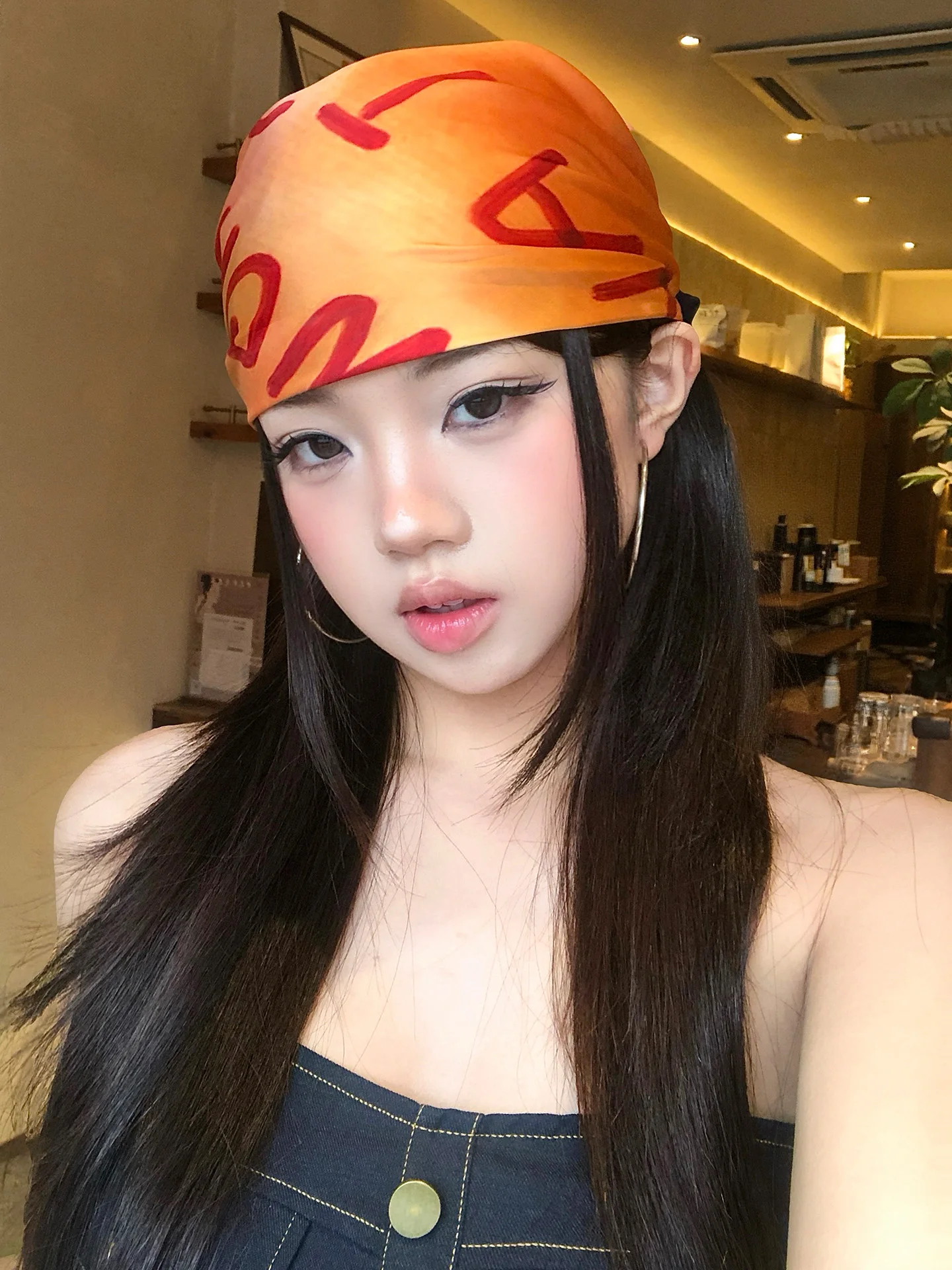 Retro American Graffiti Scarf Headscarf for Women Cool Spicy Girl Style Decorative Small Tie Fashionable All-Match Accessories