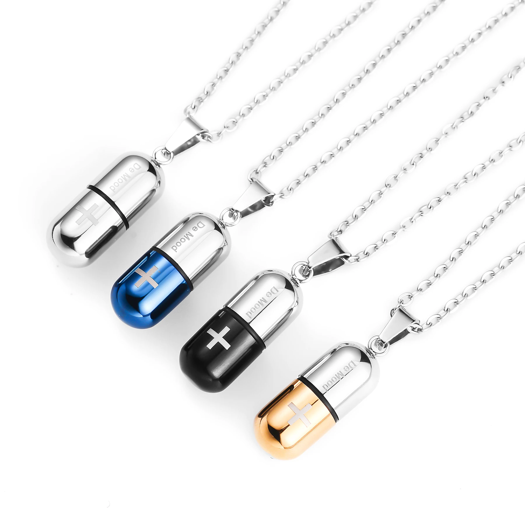 Edelstahl Pillenkapsel Halskette Anhänger Medikament Öffnbarer Asche-Einäscherungs-Schmuck 4 Farben – Detail 3