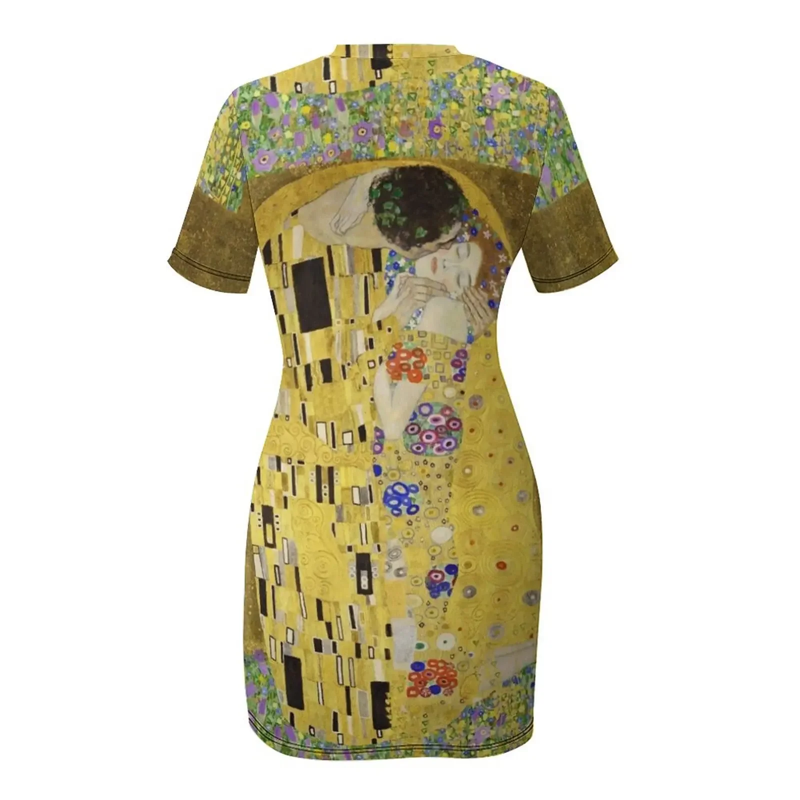 กัสทาวาท์ คลิมท์ - ภาพจิตรกรรมศิลป์ "จูบ" ปี 1908-1909 ชุดเดรสแขนสั้น กระโปรงฤดูร้อน ชุดเดรสยาวสำหรับผู้หญิง ชุดเดรสฤดูร้อน ชุดราตรีออกงาน