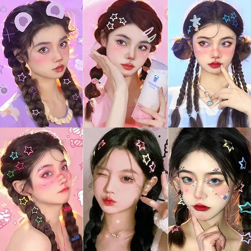 1/20PCS Colorful Star BB Hairclips Y2K Girls Star Barrettes Metal Snap Clips Hairpins Women Headdress Hair Jewelry Accessories