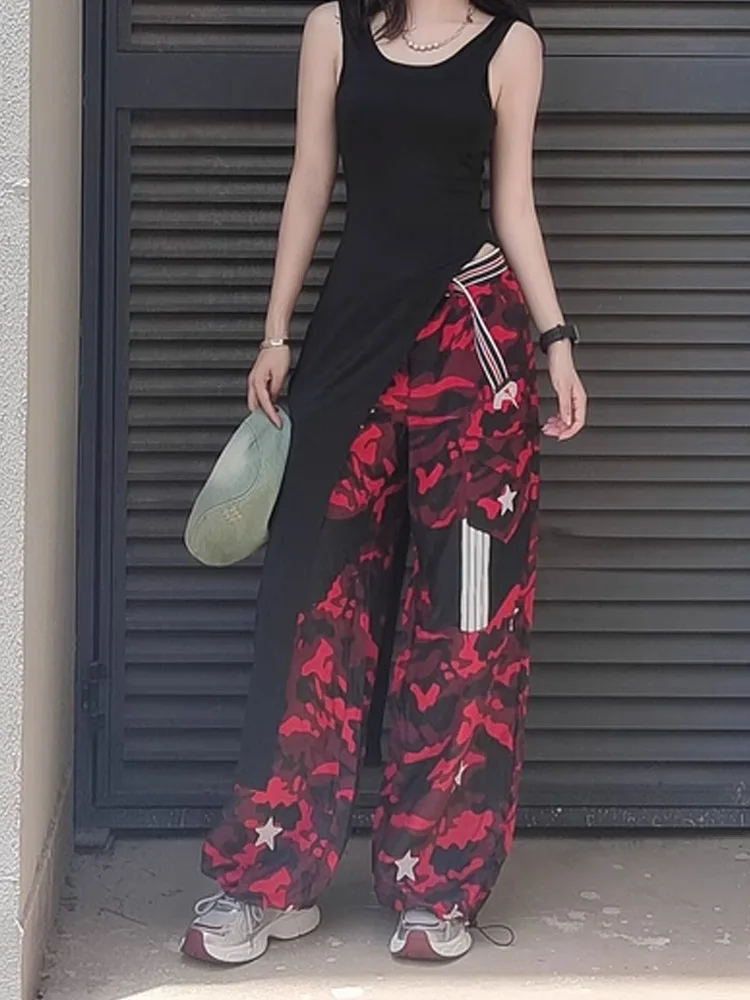 سترة American Street Hot Girl برقبة دائرية بدون أكمام وفتحة طويلة وتنورة عصرية رائعة لأخت السحب فستان عصري