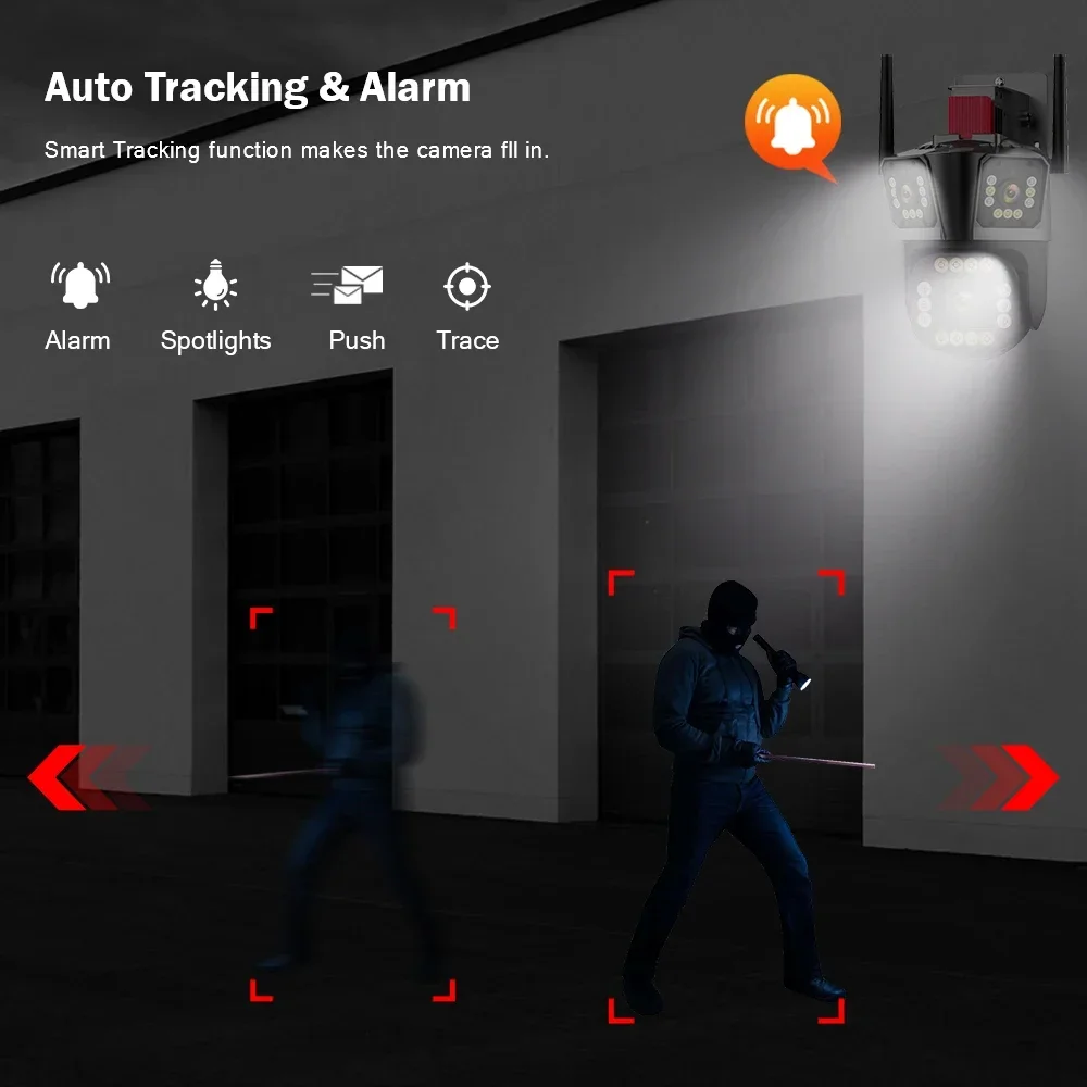 12MP HD IP Camera Outdoor Four lenses Three-Screen PTZ 4MP WiFi Camera Security Protection CCTV Color Night Vision