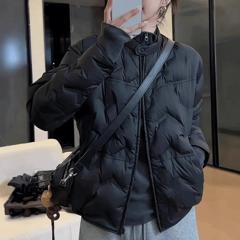 짧고 패셔너블한 여성용 다운 재킷 가을과 겨울용 스탠드업 칼라 가볍고 루즈한 오리털 재킷 코트 여성용