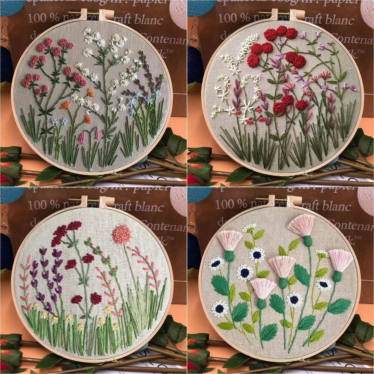 

Embroidery Hoop Flower Kit for Beginner Diy Needlework Embroidery Cross Stitch Kit Flowers Embroidery Materials Package