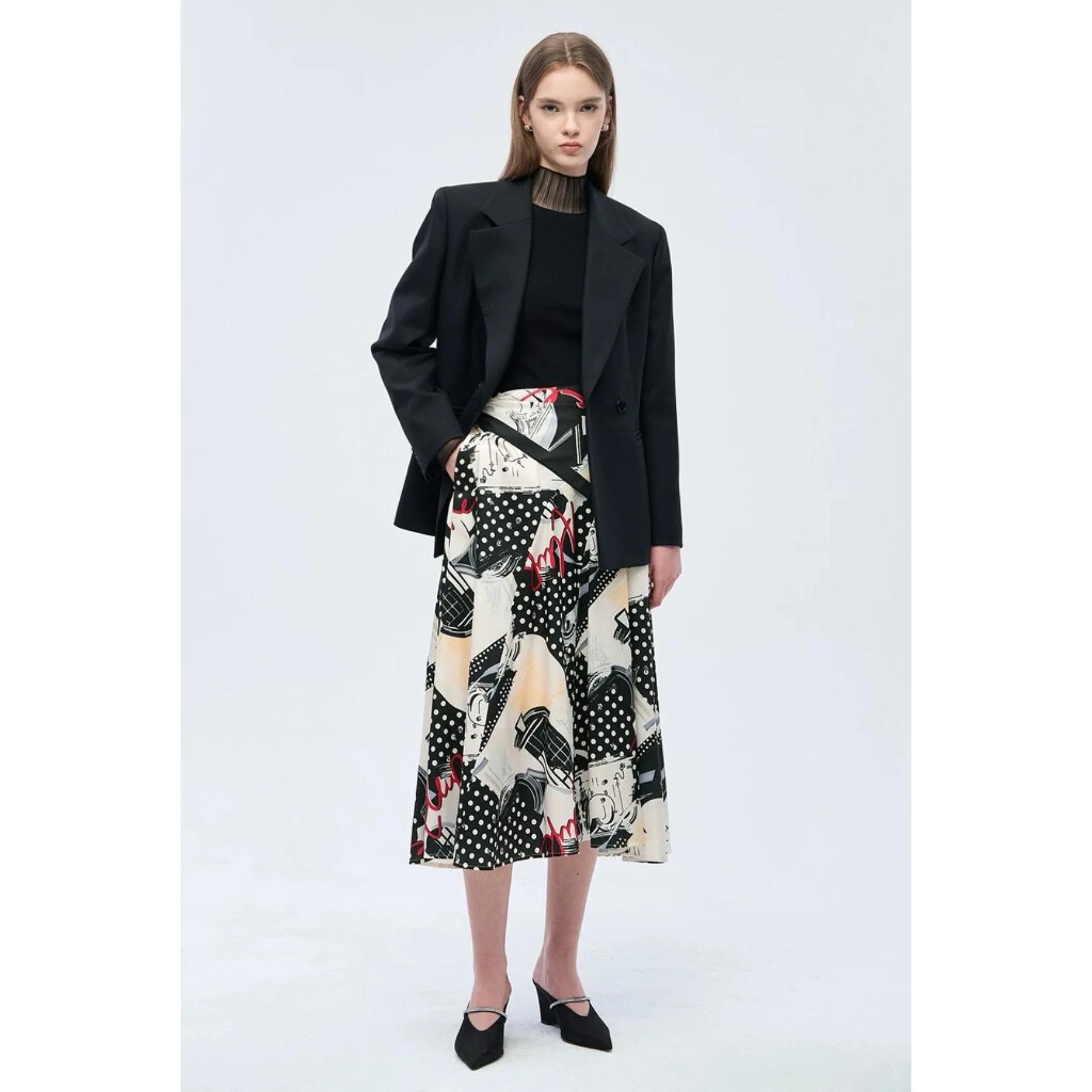 

Модная асимметричная длинная юбка с принтом «Лимонный сыр», эластичным поясом и шелковым шарфом-поясом, весна 2026, женская, стандартный крой