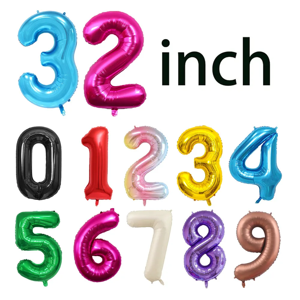 32Inch Big Foil Birthday Balloons Helium Number Balloon 0-9 Happy Birthday Wedding Party Decorations Shower Large Figures Globos