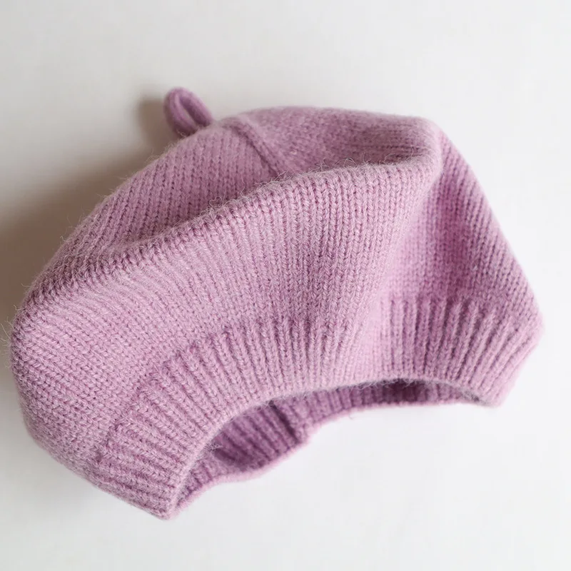 Einfarbige gestrickte Baskenmütze für Kleinkinder, Babys, Jungen und Mädchen, Wintermütze, Künstlermütze – Detail 6