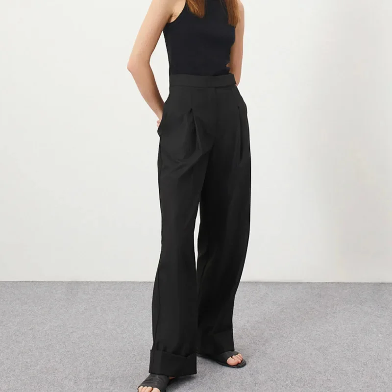 High Waist Wide Leg Suit Pants For Women Spring Commuting Style Loose Trousers Elegant Casual Office Wear Floor Length Fashion