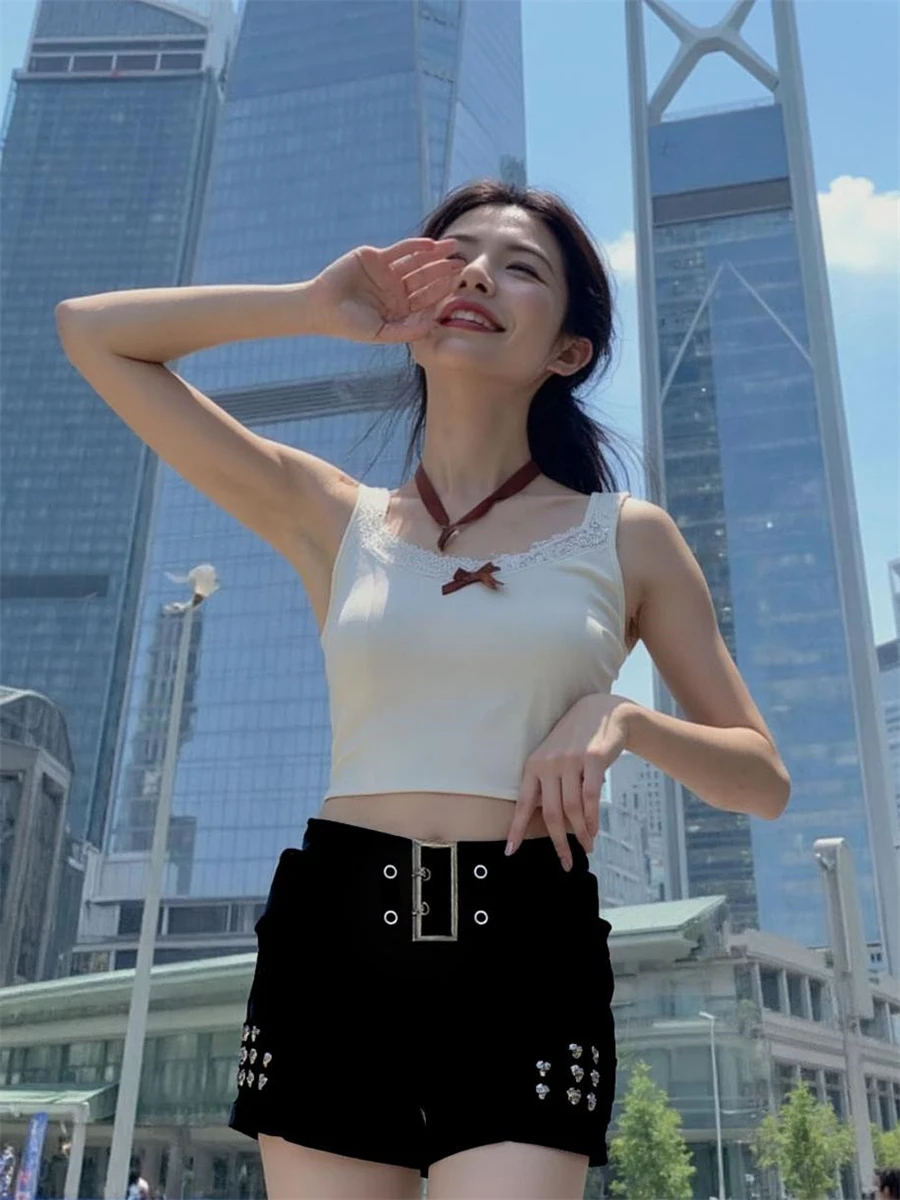 شورت نسائي برشام Ulzzang خارجي مائل مضحك ذهبي وفضي بنطلونات Cortos جماليات رمادي فائق مغسول