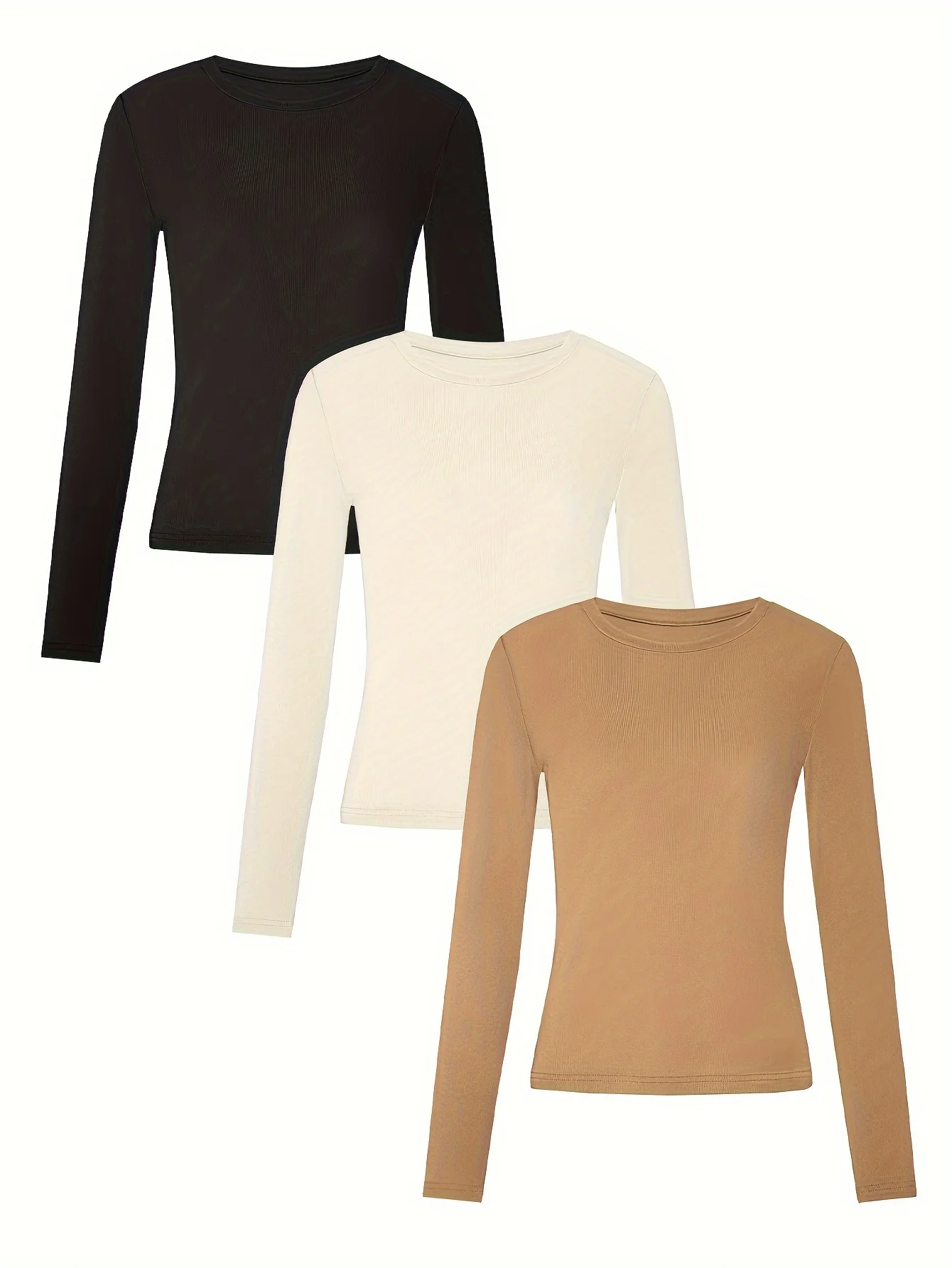 

Three-piece round-neck T-shirts, casual long-sleeved tops for spring and autumn, women's clothing