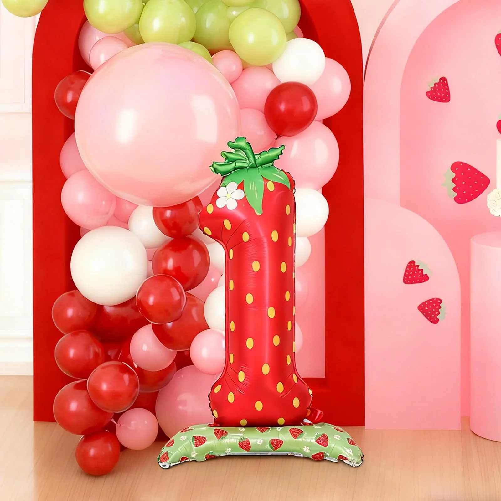 1 Stück Roter Rosa Erdbeer-Ballon zum 1. Geburtstag, 42 Zoll Groß, für Kinder-Geburtstagsfeier mit Frucht-Thema – Detail 3