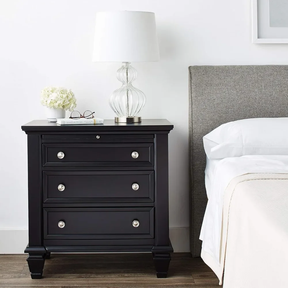 ‎28.88 X 16.25 X 5 Inch Nightstand with 3 Drawers, Round Knobs and Bracket Feet, Wood Nightstand