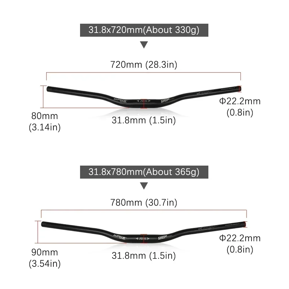 WAKE Bicycle Handlebar 720mm/780mm 31.8mm Aluminum Alloy Ergonomic Design Mountain Bike MTB Handlebar for Cycling Accessories