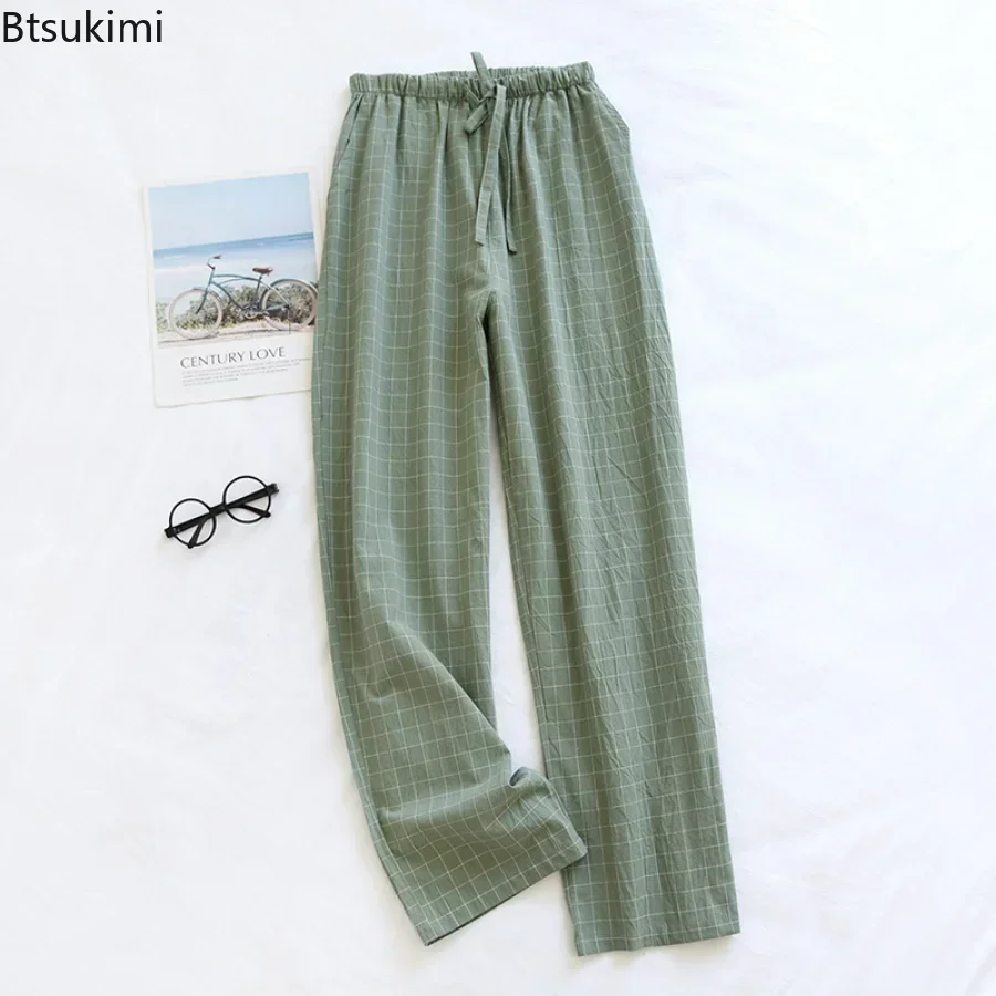 New2024 Cotton Couple Sleep Bottoms Comfortable Unisex Sleep Pants Plaid Simple Style Home Pants Men Spring Summer Pajamas Pants