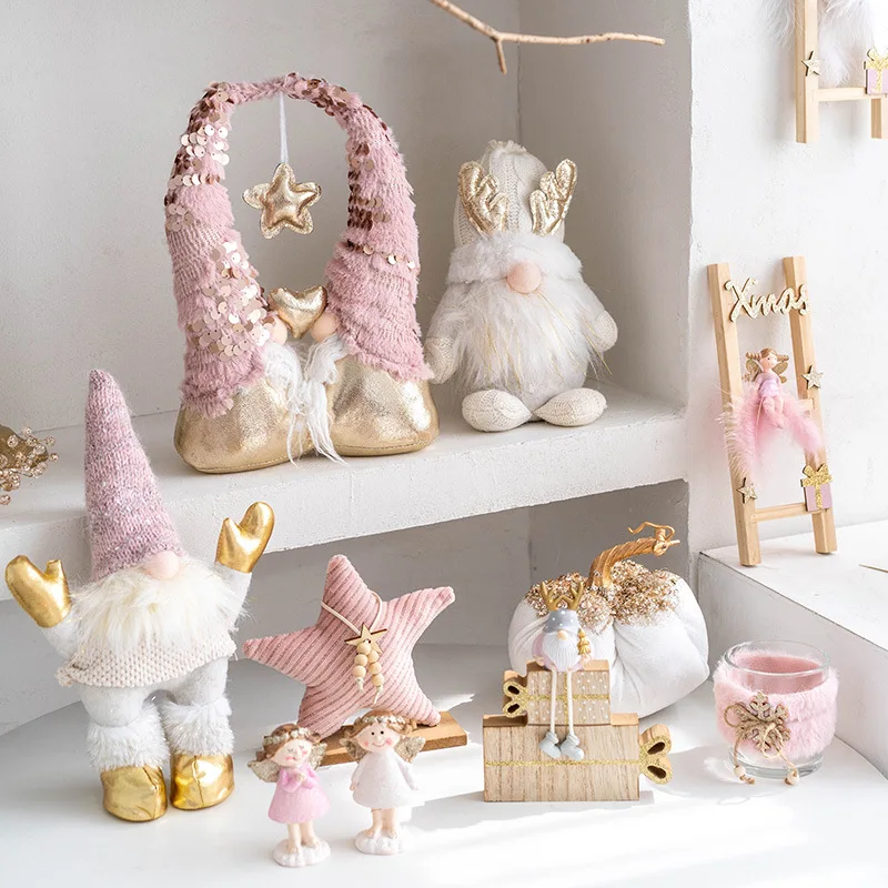 Christmas Decorations Santa Claus Faceless Doll Angel Desktop Decoration Pink Girl Heart Decorative Atmosphere