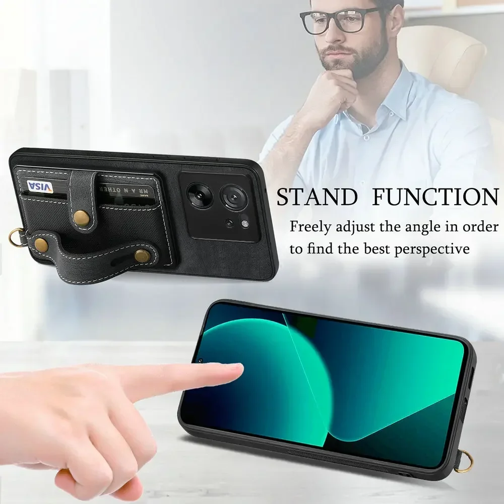 Mi 11T 17T 13T 14T 15T Pro Wristband Leather Card Funda For Xiaomi 15 Case Redmi Note 13 1415  Pro Plus 5G 4G Back Capa Mi 17 t