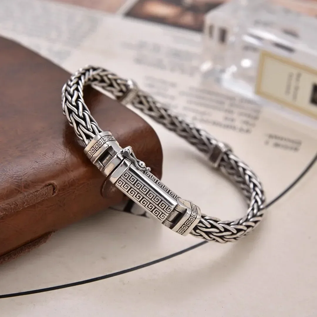 New Personalized Handwoven Emblem Silver Color Bracelet Trendy Men\'s Wear Transport Fashion Jewelry