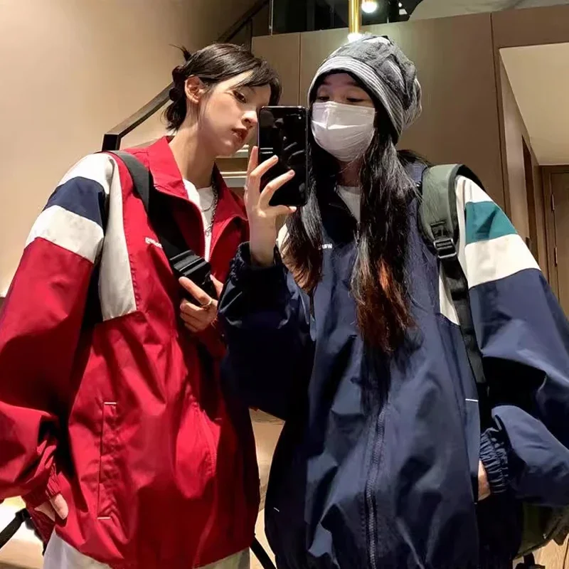 

Популярный японский стиль, пиджак с цветными блоками, куртка унисекс, спортивные куртки, пальто для мужчин и женщин, спортивные топы с длинными рукавами, спортивная одежда, одежда