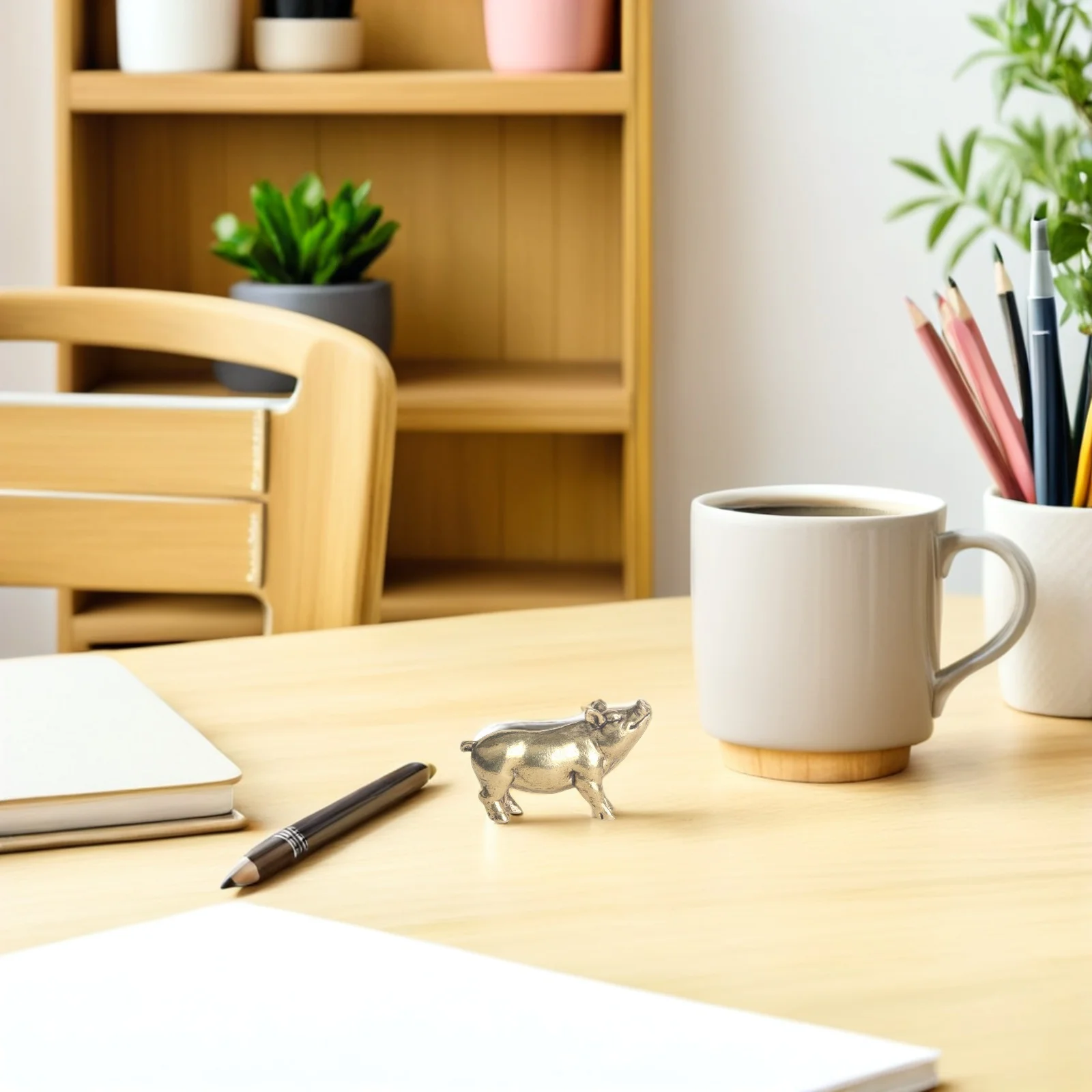 

Retro Brass Pig Ornament Animal Sculpture Desktop Decoration for Home Office Desk Positive Energy Decor