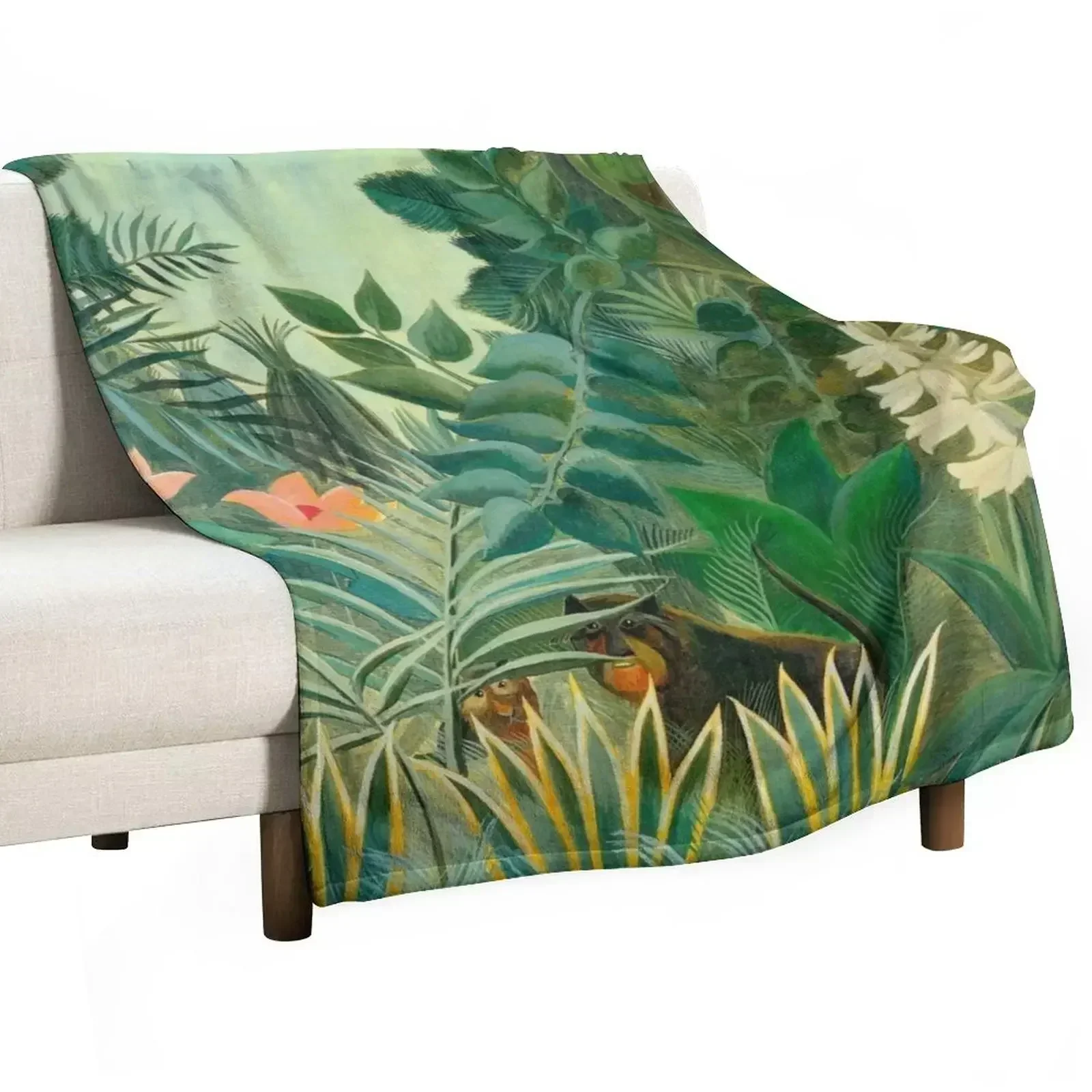 The Equatorial Jungle - Henri Rousseau Throw Blanket Bed covers Decoratives Plush Picnic Blankets