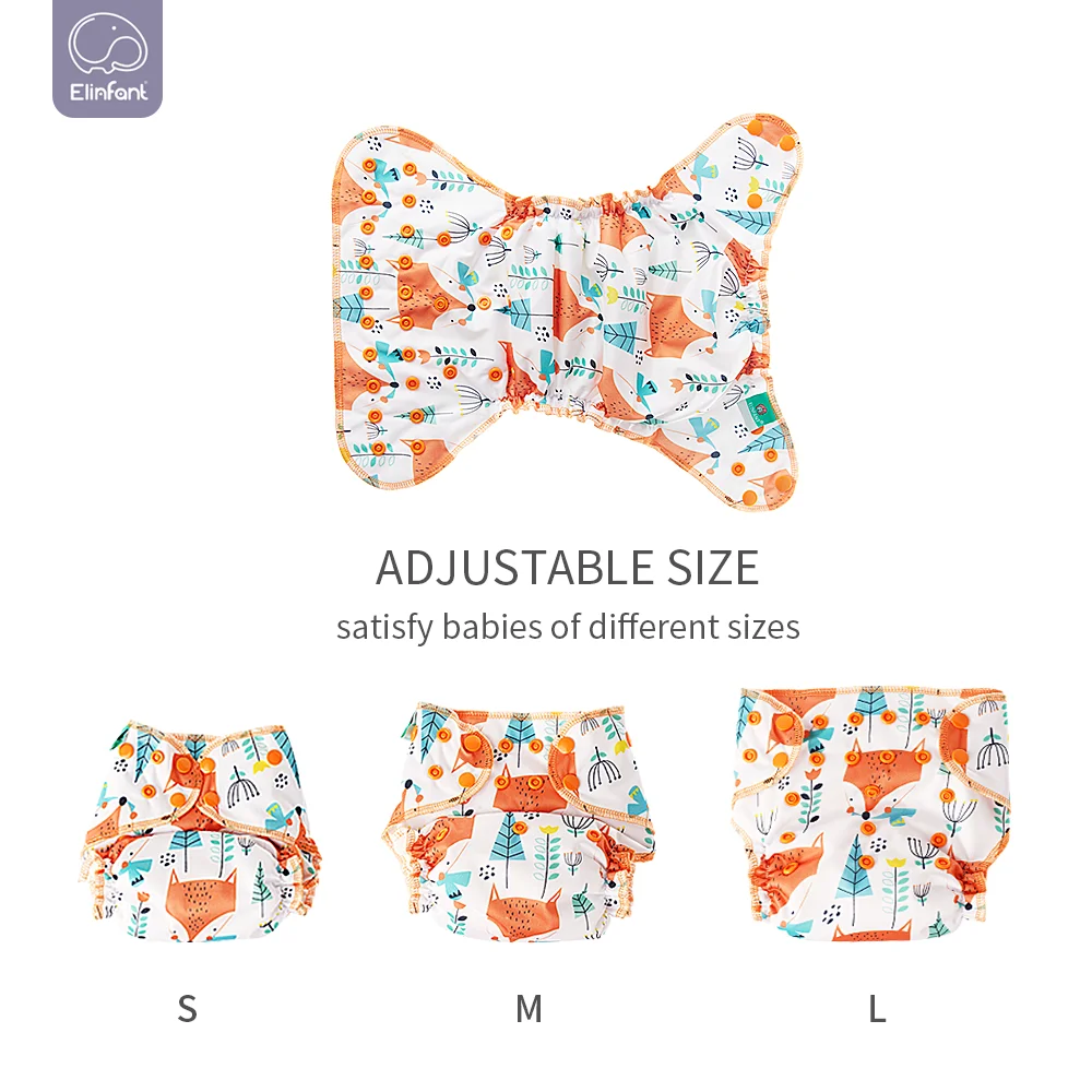 Elinfant Rainbow Print Bamboo Velour Cloth Diaper Heavy Wetter Hybrid  AIO/AI2 Waterproof Bamboo Cotton insert Cloth Diaper