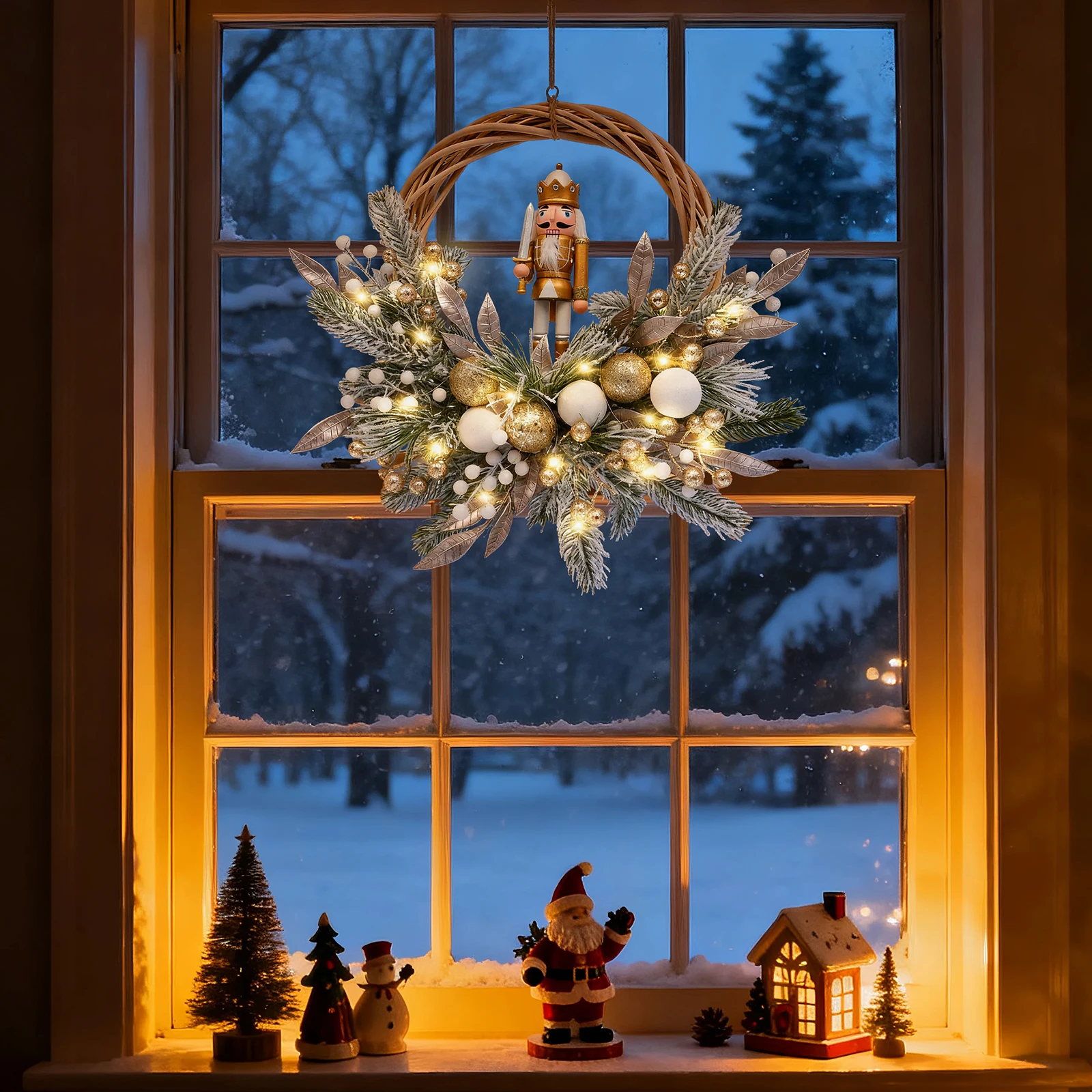 

24" Battery Powered Nutcracker Wreath Christmas Front Door Decor